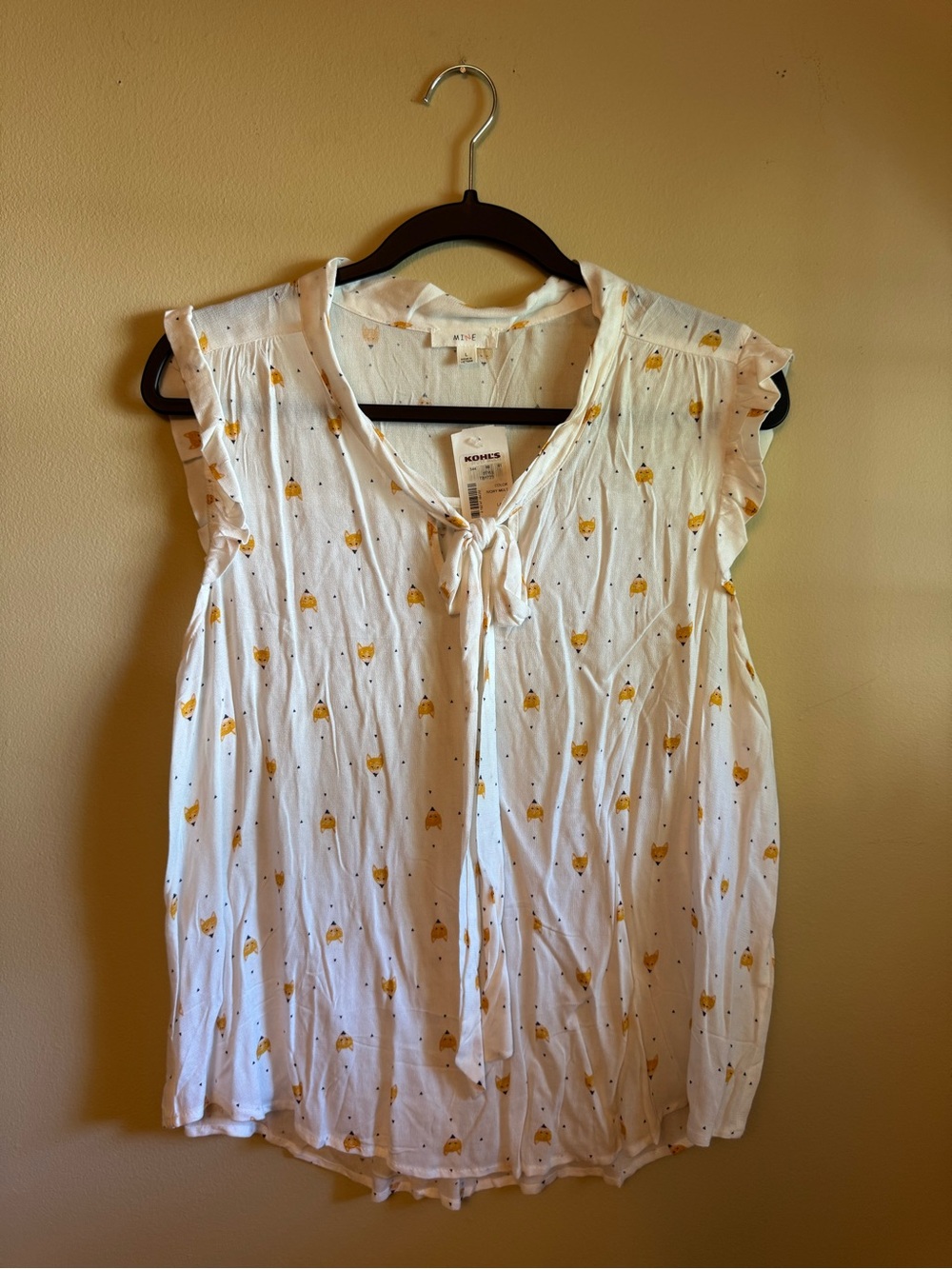 Mine White Top with Fox Accents and Navy Dots